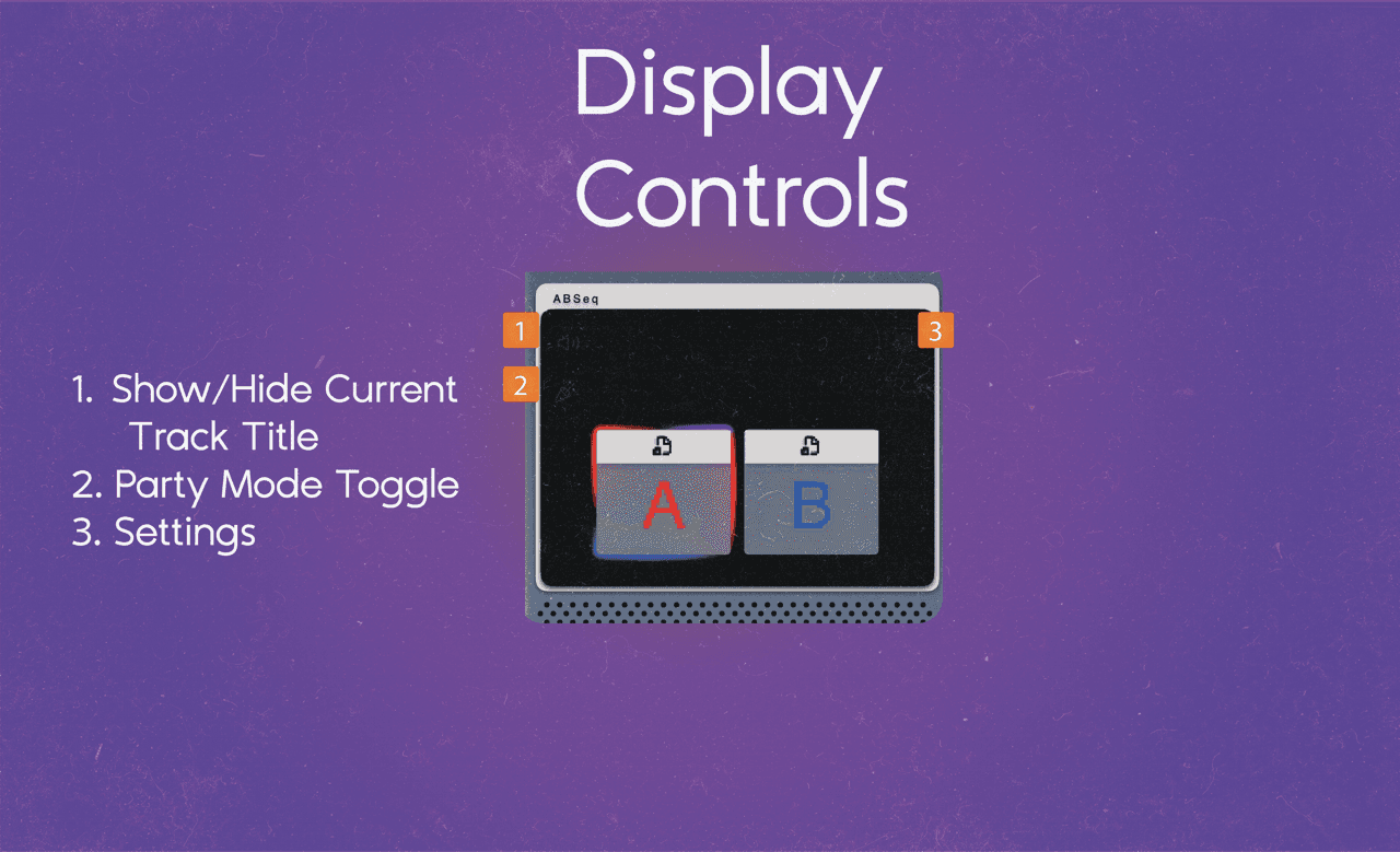 Display controls: track titles, party mode and settings