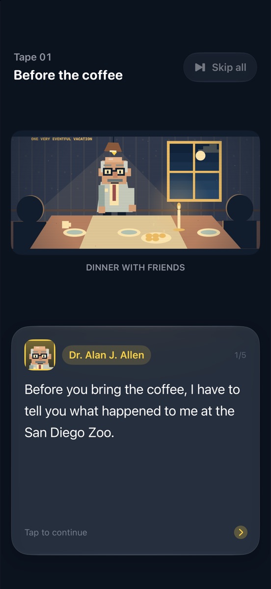 Tape 1, Before the coffee: Dr. Alan J. Allen begins his story at a dinner table