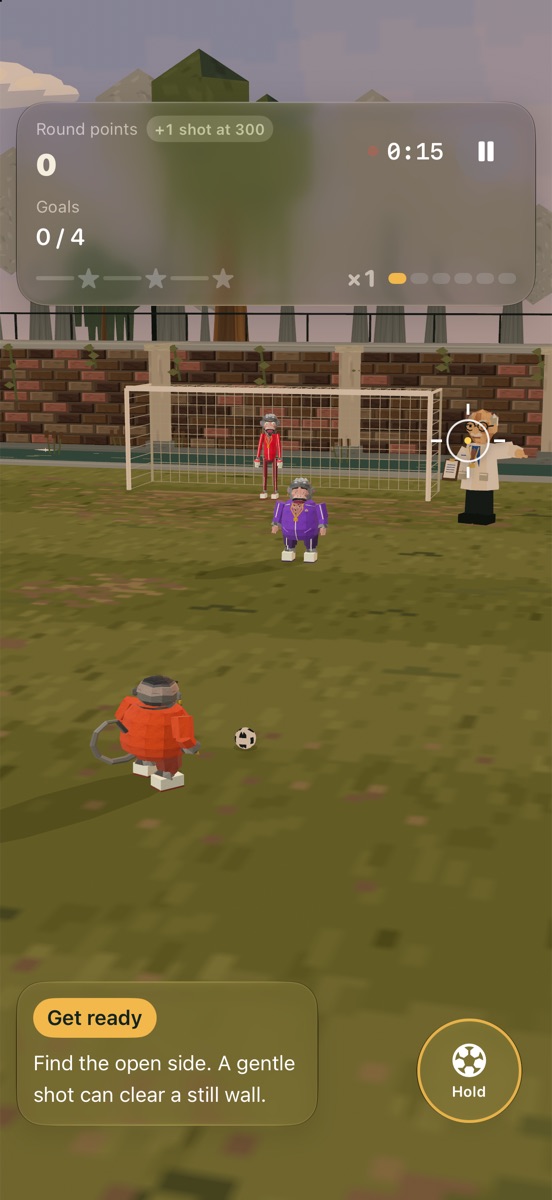 An early round in the zoo enclosure: one defender, the keeper and Dr. Allen watching from the touchline