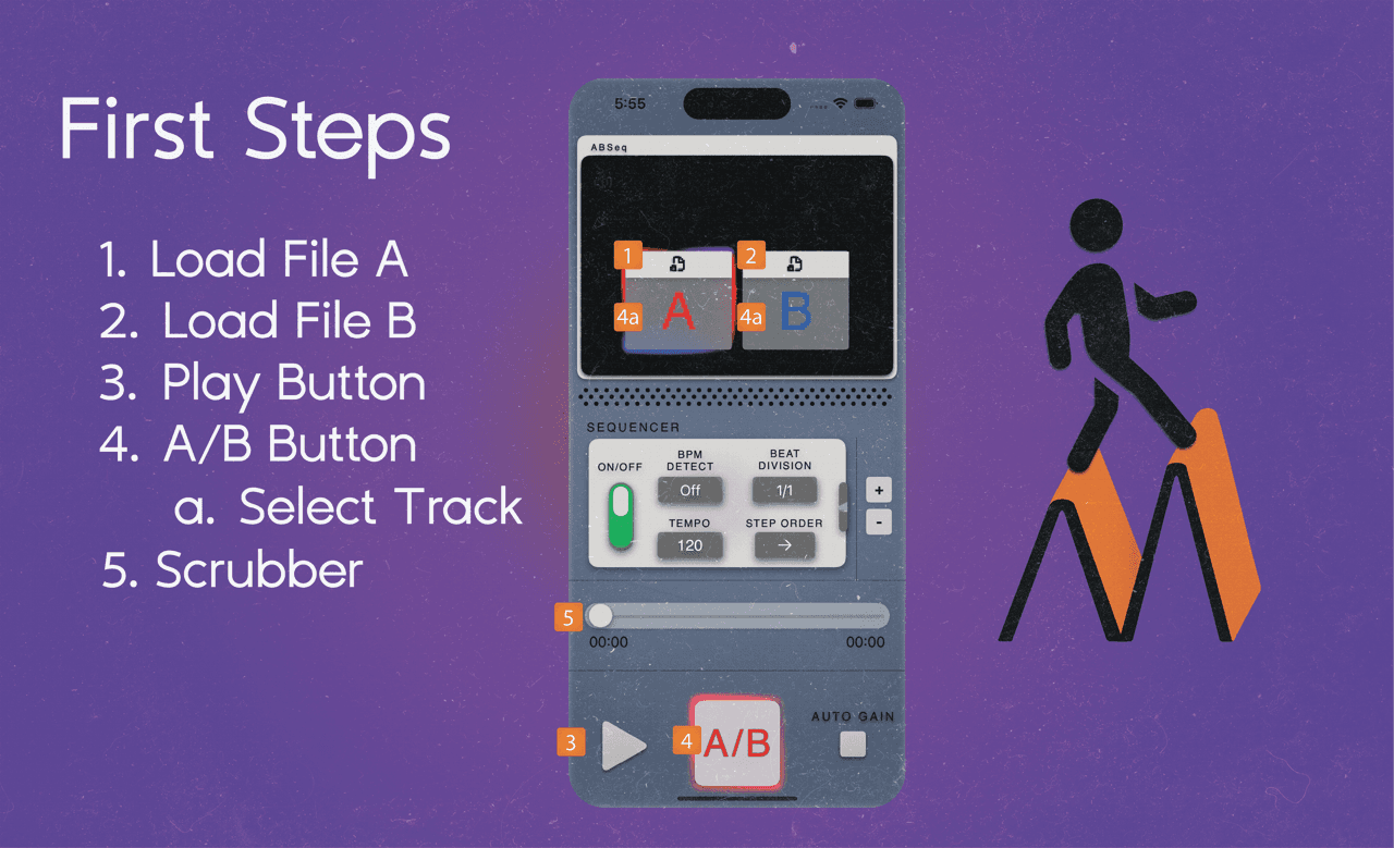 First steps: load file A, load file B, play, then press A/B